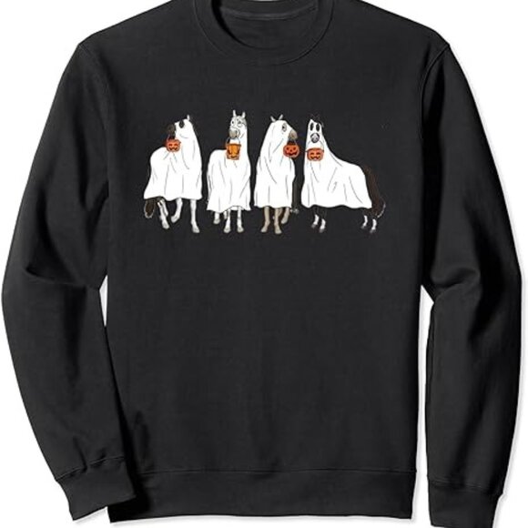Halloween Horse Ghost Boo Cowboy Western Spooky Season Sweatshirt 90 - Picture 1 of 5